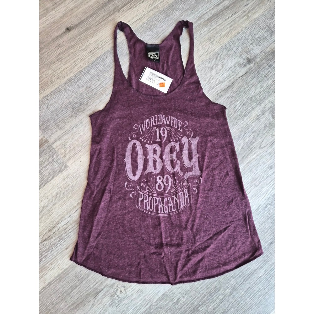 Obey Worldwide Propaganda 1989 Graphic Racerback Tank Top Burgundy Red XS NWT